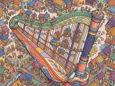 Harp Village Among the Timbered Houses