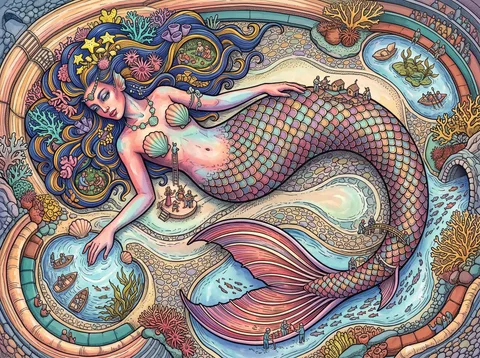 Mermaid Resting in the Coral Lagoon