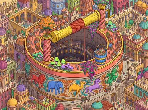 Great Stone Well in the Bustling City