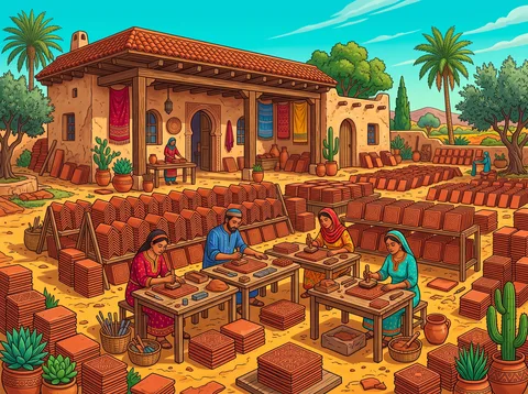 Tile Makers Stamping Clay in the Sun