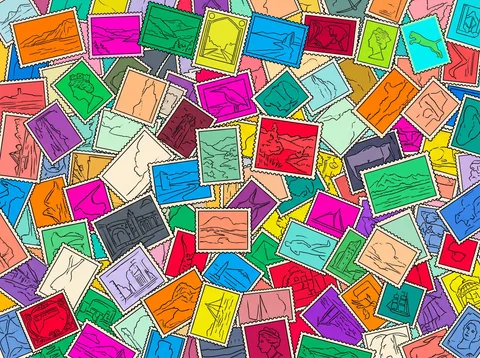 Overlapping Postage Stamps Collection