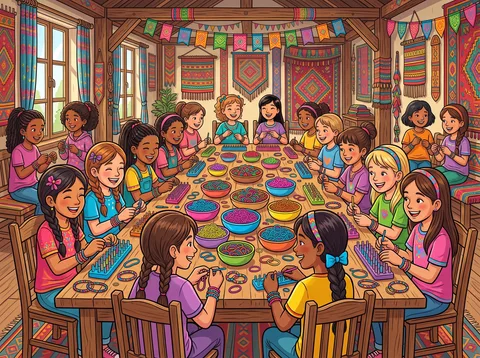 Girls Weaving Rubber Band Bracelets
