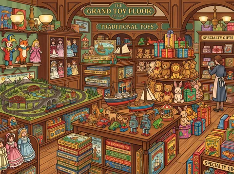 Staff Adjusting Toy Store Display