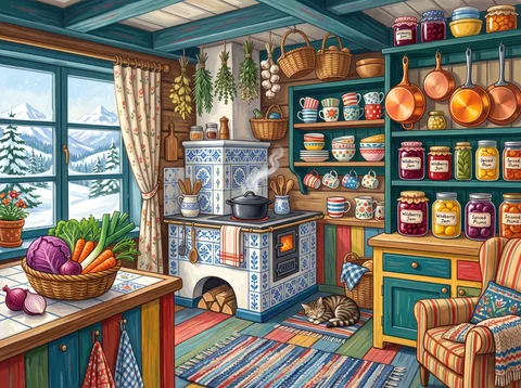 Mountain Cabin Kitchen in Winter