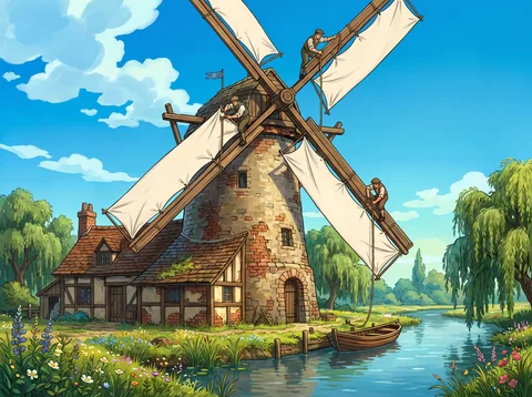 Fitting Sails on a Riverside Windmill