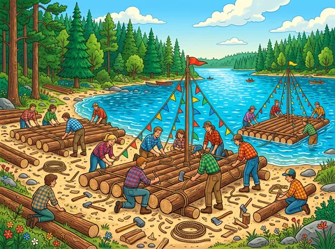 Lumber Crew Building Lake Rafts