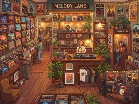 Cozy Independent Record Store