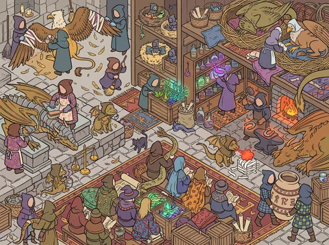 Healers Tending Dragons and Griffins