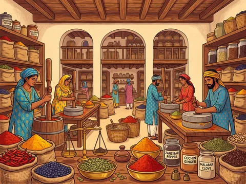 Grinding Spices In A Stone Market