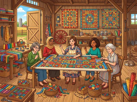 Barn Quilting Circle At Work