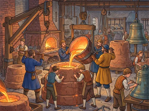 Craftsmen Casting Bronze Bell