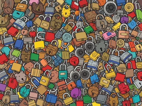 Heap of Colorful Padlocks