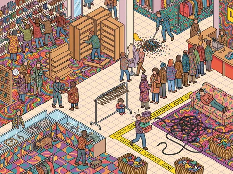 Frenzied Closing Sale at a Shop