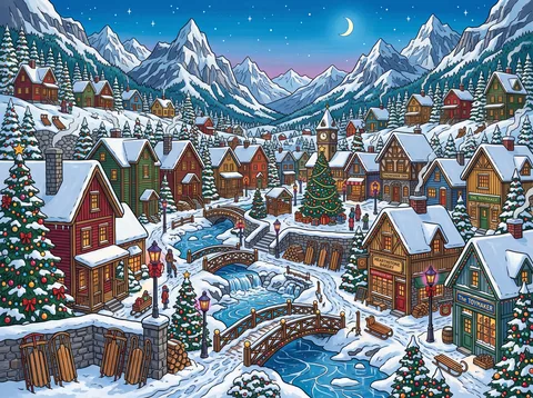 Snowy Mountain Village at Christmas