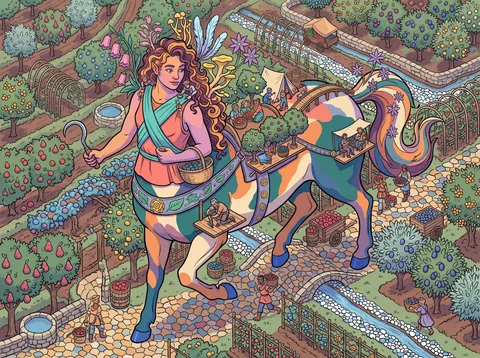 Sickle-Bearing Centaur Among the Berry Rows