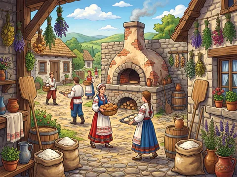 Village Bakers At The Oven