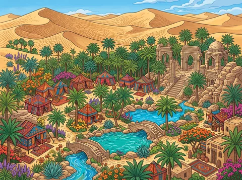 Desert Oasis Camp Among the Dunes