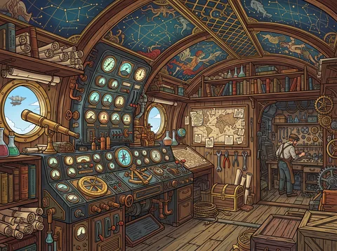 Engineer Working in Skyship Cabin
