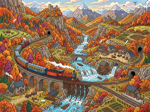 Autumn Valley Express Crossing the Viaduct
