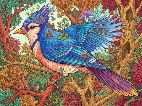 Blue Jay in the Autumn Canopy