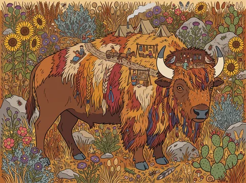 Bison Carrying a Nomad Camp