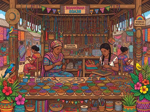 Threading Beads at a Market Stall