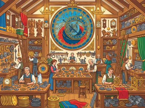 Craftsmen Assembling Astronomical Clock