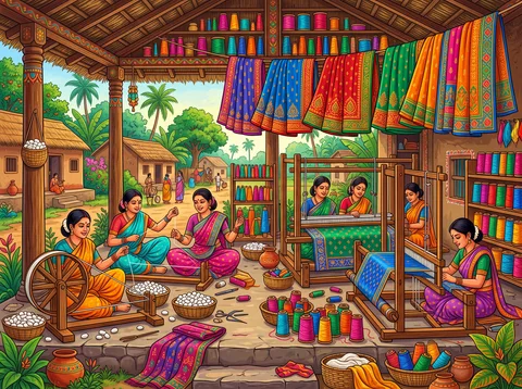 Silk Weaving Under Village Porch