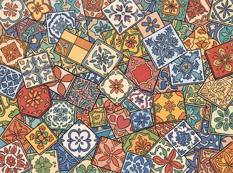 Scattered Ceramic Floral Tiles