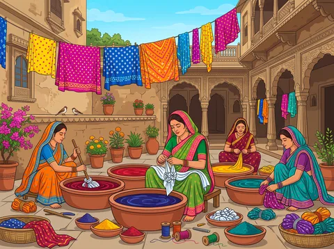Tie-Dyeing Saris In A Courtyard