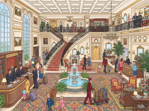 Bustling Grand Hotel Lobby