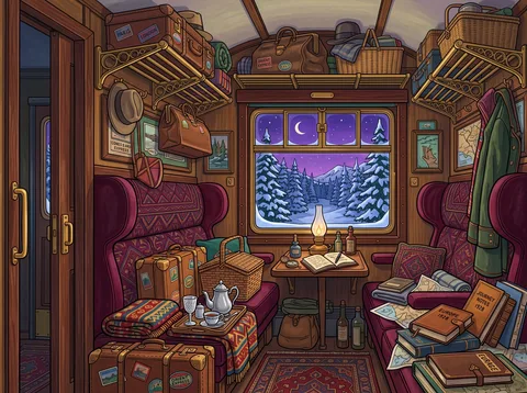 Orient Express Compartment at Night
