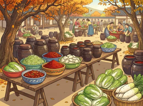 Preparing Kimchi In A Courtyard