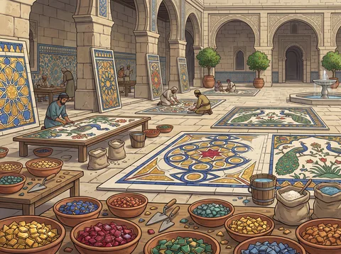 Mosaic Artisans in a Sunlit Courtyard