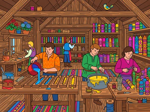 Candle Makers in a Wooden Workshop