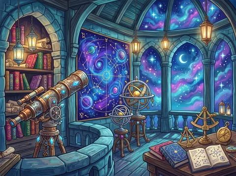 Observatory with Telescope and Stars