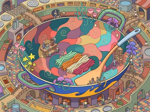 Wok Kitchen with Rainbow Noodles