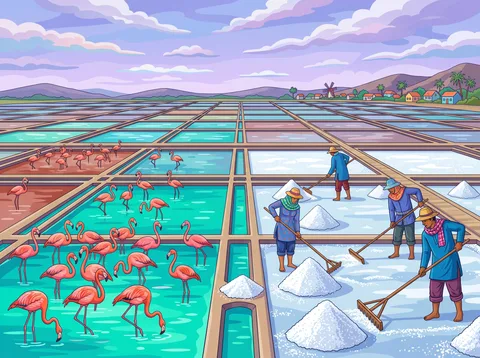 Raking Salt Beside Flamingo Pools