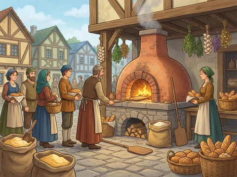 Villagers Waiting By Bread Oven