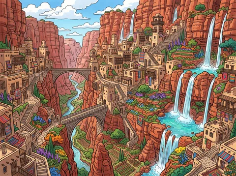 Canyon Village of Bridges and Waterfalls