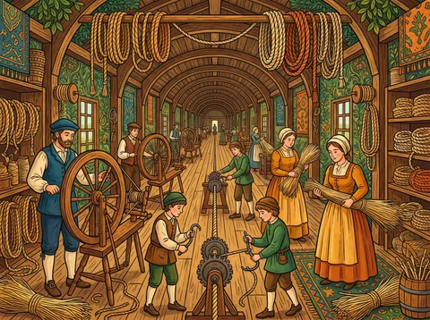 Craftsmen Working In A Ropewalk