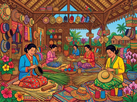 Weaving Palm Leaf Hats And Baskets