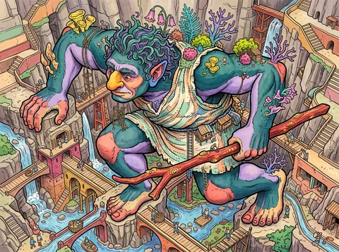 Troll Crouching Over the Ravine Bridges