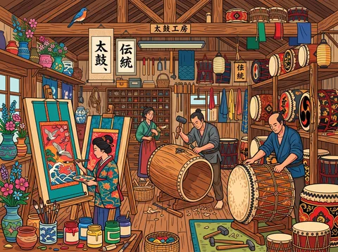 Craftsmen Building Traditional Taiko Drums