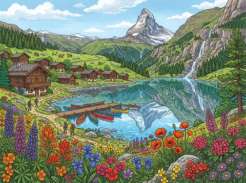 Alpine Lake Village Below the Matterhorn